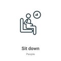 Sit down outline vector icon. Thin line black sit down icon, flat vector simple element illustration from editable people concept Royalty Free Stock Photo