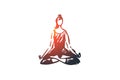 Sit, lotus, pose, woman, relax, yoga concept. Hand drawn isolated vector.