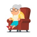 Sit Rest Granny Old Lady Character Cartoon Flat Design Vector illustration