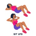 Sit up. Sport exersice. Silhouettes of woman doing exercise. Workout, training.