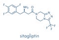 Sitagliptin diabetes drug molecule. Skeletal formula.