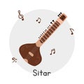 Sitar clipart cartoon style. Sitar Indian musical instrument flat vector illustration. Sitar vector design. Ethnic instruments Royalty Free Stock Photo