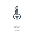Sitar icon. Thin linear sitar outline icon isolated on white background from religion collection. Line vector sitar sign, symbol