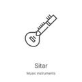 sitar icon vector from music instruments collection. Thin line sitar outline icon vector illustration. Linear symbol for use on