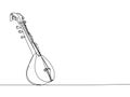 Sitar one line art. Continuous line drawing of music, plucked stringed instrument, Indian, Hindustani classical music