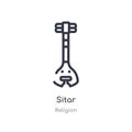 sitar outline icon. isolated line vector illustration from religion collection. editable thin stroke sitar icon on white Royalty Free Stock Photo