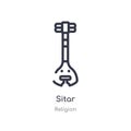 sitar outline icon. isolated line vector illustration from religion collection. editable thin stroke sitar icon on white