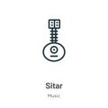 Sitar outline vector icon. Thin line black sitar icon, flat vector simple element illustration from editable music concept