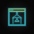 site, aircraft neon vector icon. Blue and yellow neon vector icon