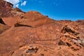 Site of ancient petroglyphs. Carved with giraffes, horses and other animals. Royalty Free Stock Photo