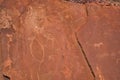 Site of ancient petroglyphs. Carved with giraffes, horses and other animals. Royalty Free Stock Photo