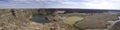 Site of ancient waterfall, Sun Lakes Dry Falls State Park, Washington State. Panorama Royalty Free Stock Photo