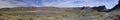 Site of ancient waterfall, Sun Lakes Dry Falls State Park, Washington State. Super panoramic Royalty Free Stock Photo