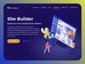 Constructor of web pages and websites. People in the flat 3d isometric style collect a site from blocks. Royalty Free Stock Photo