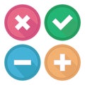 Site button. Signs plus, minus, tick and cross.