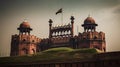 Site heritage World A sky moody with sunset at HIGH FLYING FLAG INDIA WITH DELHI FORT RED, generative ai Royalty Free Stock Photo