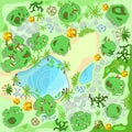 Site improvement  Landscape and tourist camp in the forest. Top view Pond, stones, trees, plants,  lake, beach. Royalty Free Stock Photo