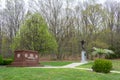 The site of Jim Thorpe Memorial, with marble tomb and monument in a park outside of Jim Thorpe, PA