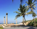 Site for meditations with columns on the edge of the rock over the ocean, Kerala, India