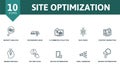 Site Optimization icon set. Contains editable icons seo theme such as market analysis, e-commerce solution, content Royalty Free Stock Photo