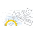 Site performance optimization icon - spedometer and flying windows