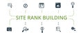 Site Rank Building icon set. Contains editable icons theme such as discount campagn, full speed browsing, seo profile