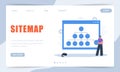Sitemap Creation concept. Landing page template. Website SEO management. Male Developer organizes site structure. Vector