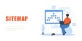 Sitemap creation concept. Website creation tool. SEO optimization. African Female developer with laptop. Vector