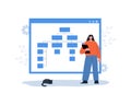 Sitemap Creation concept. Website navigation for the user. Female Developer creation Strategy. Workflow Process