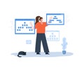 Sitemap Creation concept. Website SEO management. Female Developer organizes site structure. Search optimization