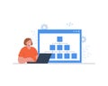 Sitemap creation. Website creation tool. Female developer with laptop. Online software and web page structure. UX