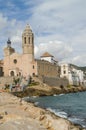 Sitges, church and palace Royalty Free Stock Photo