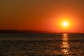 Sithonia - Panoramic view of sunset over Aegean Mediterranean Sea seen from Karydi beach, peninsula Sithonia, Greece Royalty Free Stock Photo