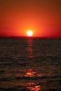 Sithonia - Panoramic view of sunset over Aegean Mediterranean Sea seen from Karydi beach, peninsula Sithonia, Greece Royalty Free Stock Photo