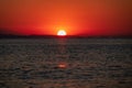 Sithonia - Panoramic view of sunset over Aegean Mediterranean Sea seen from Karydi beach, peninsula Sithonia, Greece Royalty Free Stock Photo