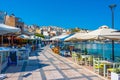 Sitia, Greece, August 18, 2022: Restaurants at seaside promenade Royalty Free Stock Photo