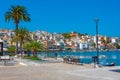 Sitia, Greece, August 18, 2022: Seaside promenade at Greek town Royalty Free Stock Photo