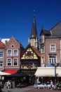 SITTARD, NETHERLANDS - JUIN 29. 2019: View on medieval houses against blue sky at market place