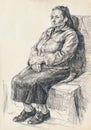 Sitting aged woman