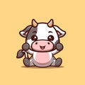 Cow Sitting Excited Cute Creative Kawaii Cartoon Royalty Free Stock Photo