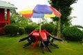 Sitting Arrangement with Chair table and umbrella at Lungchok Offbeat east Sikkim