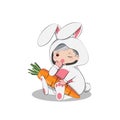 Sitting baby child with bunny suit Royalty Free Stock Photo