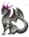 Sitting black dragon with pink horns and wings that smiles. Royalty Free Stock Photo