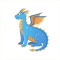 The sitting blue dragon with wings.Vector illustration in cartoon style