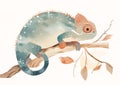 sitting branch leaves illustration chameleon princess bipedal including long tail eucalyptus