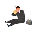 sitting businessman in panic attack stress breathing paper bag vector