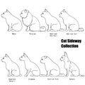 Sitting cats side view line art set