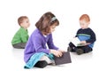 Sitting children reading kids books Royalty Free Stock Photo