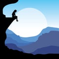 Sitting on a cliff, Vector illustrations