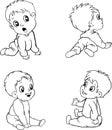 Sitting and crawling cartoon smiling infant baby